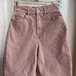 American Eagle High Rise Mom Jean Pink Blush Corduroy Pants Size 00 Long
